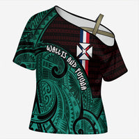Wallis And Futuna Cross Shoulder Shirt Tribal Polynesian Tattoo Heritage Cross Flag TS04 Female Green Black - Polynesian Pride