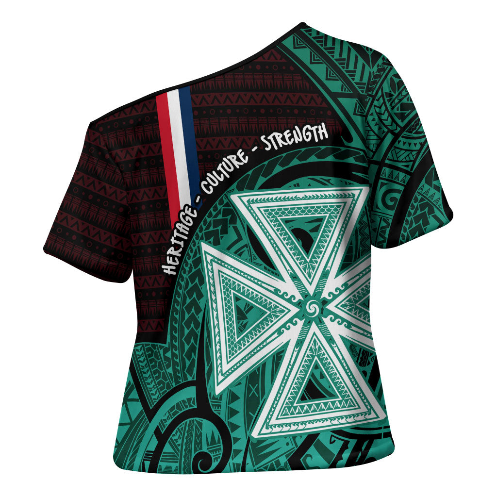 Wallis And Futuna Cross Shoulder Shirt Tribal Polynesian Tattoo Heritage Cross Flag TS04 - Polynesian Pride