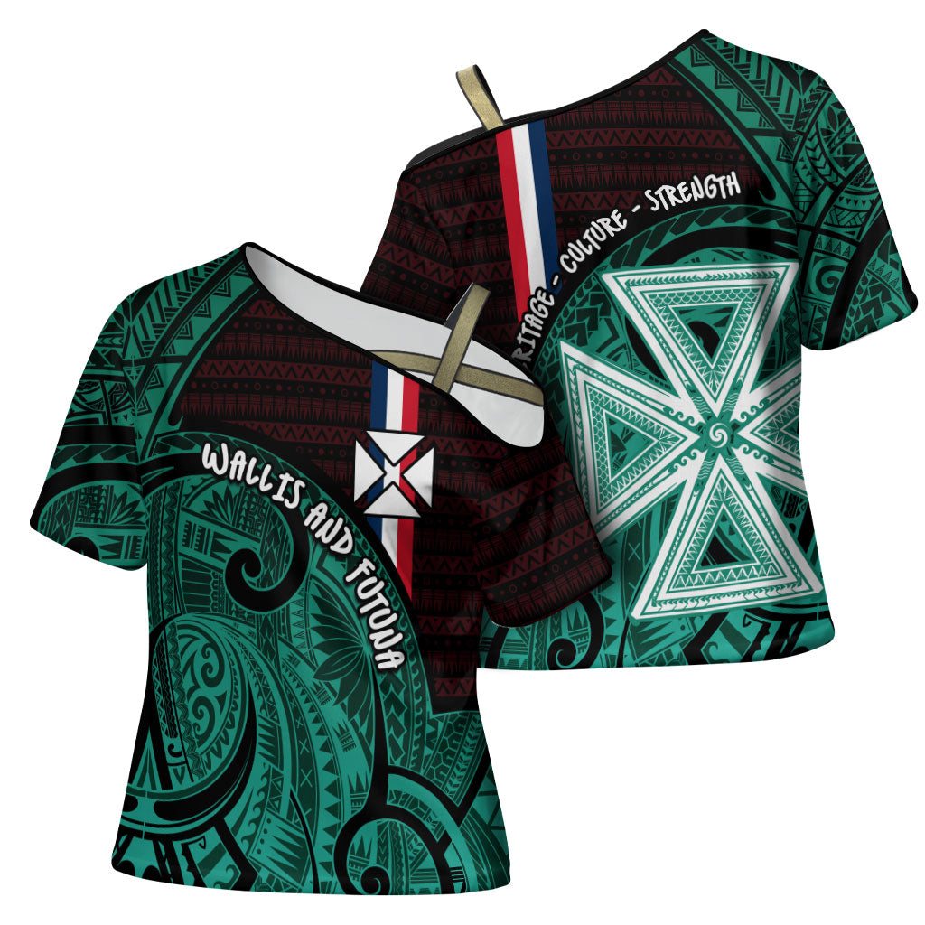 Wallis And Futuna Cross Shoulder Shirt Tribal Polynesian Tattoo Heritage Cross Flag TS04 - Polynesian Pride