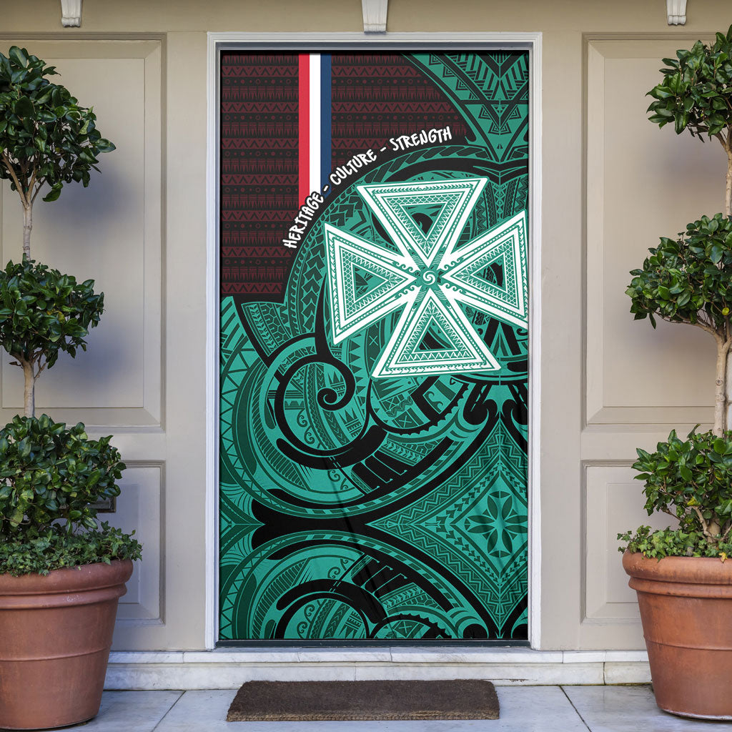 Wallis And Futuna Door Cover Tribal Polynesian Tattoo Heritage Cross Flag TS04 Green Black - Polynesian Pride