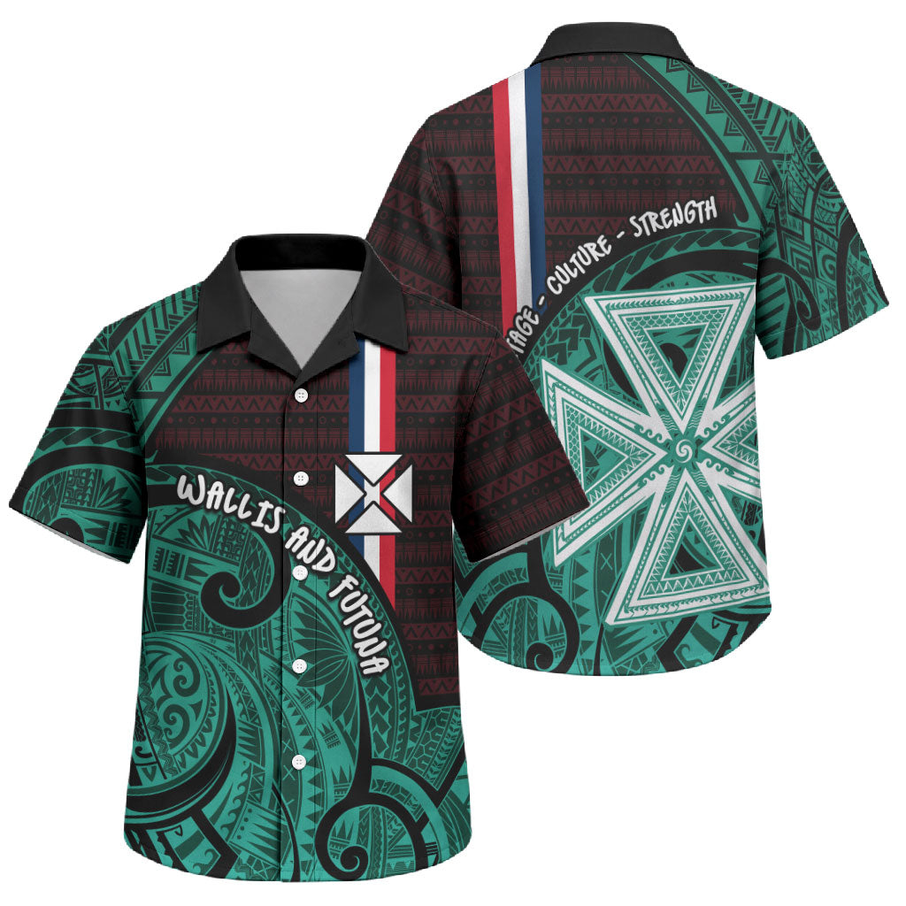 Wallis And Futuna Family Matching Tank Maxi Dress and Hawaiian Shirt Tribal Polynesian Tattoo Heritage Cross Flag TS04 Son's Shirt Green Black - Polynesian Pride