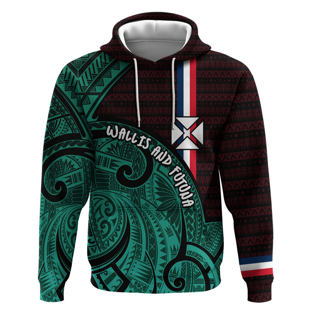 Wallis And Futuna Hoodie Tribal Polynesian Tattoo Heritage Cross Flag TS04 Pullover Hoodie Green Black - Polynesian Pride