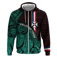 Wallis And Futuna Hoodie Tribal Polynesian Tattoo Heritage Cross Flag TS04 Zip Hoodie Green Black - Polynesian Pride