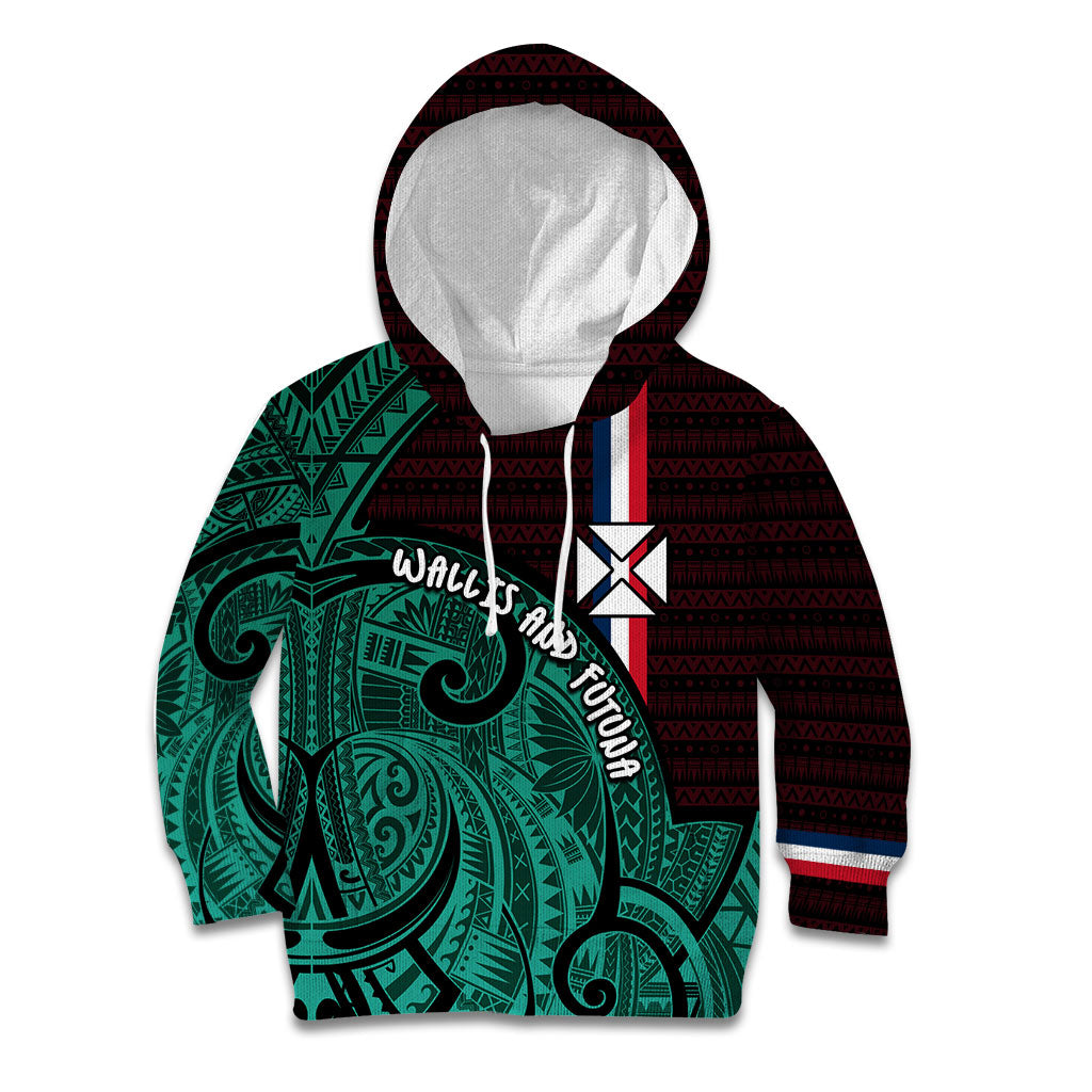Wallis And Futuna Kid Hoodie Tribal Polynesian Tattoo Heritage Cross Flag TS04 Hoodie Green Black - Polynesian Pride