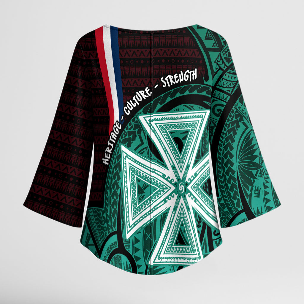 Wallis And Futuna Kimono Sleeve Blouse Tribal Polynesian Tattoo Heritage Cross Flag TS04 - Polynesian Pride