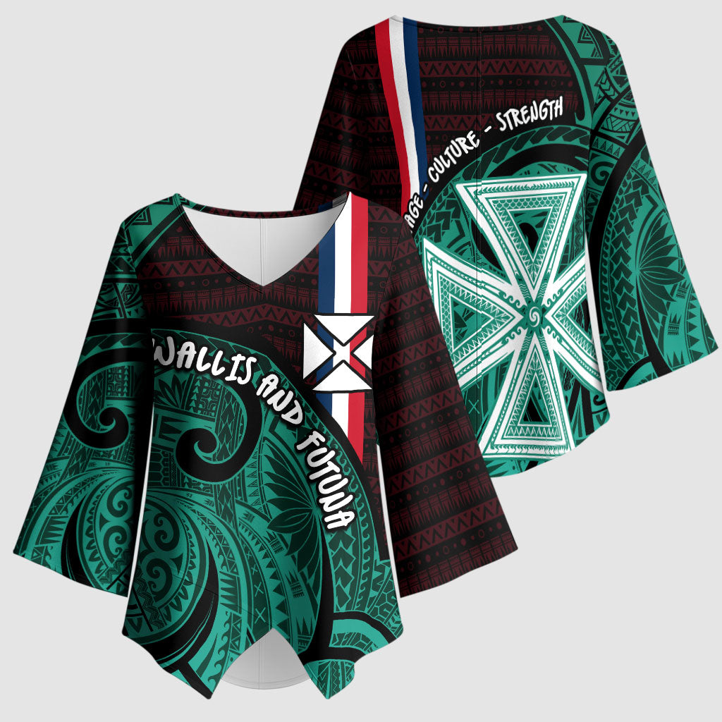 Wallis And Futuna Kimono Sleeve Blouse Tribal Polynesian Tattoo Heritage Cross Flag TS04 - Polynesian Pride