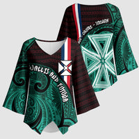 Wallis And Futuna Kimono Sleeve Blouse Tribal Polynesian Tattoo Heritage Cross Flag TS04 - Polynesian Pride