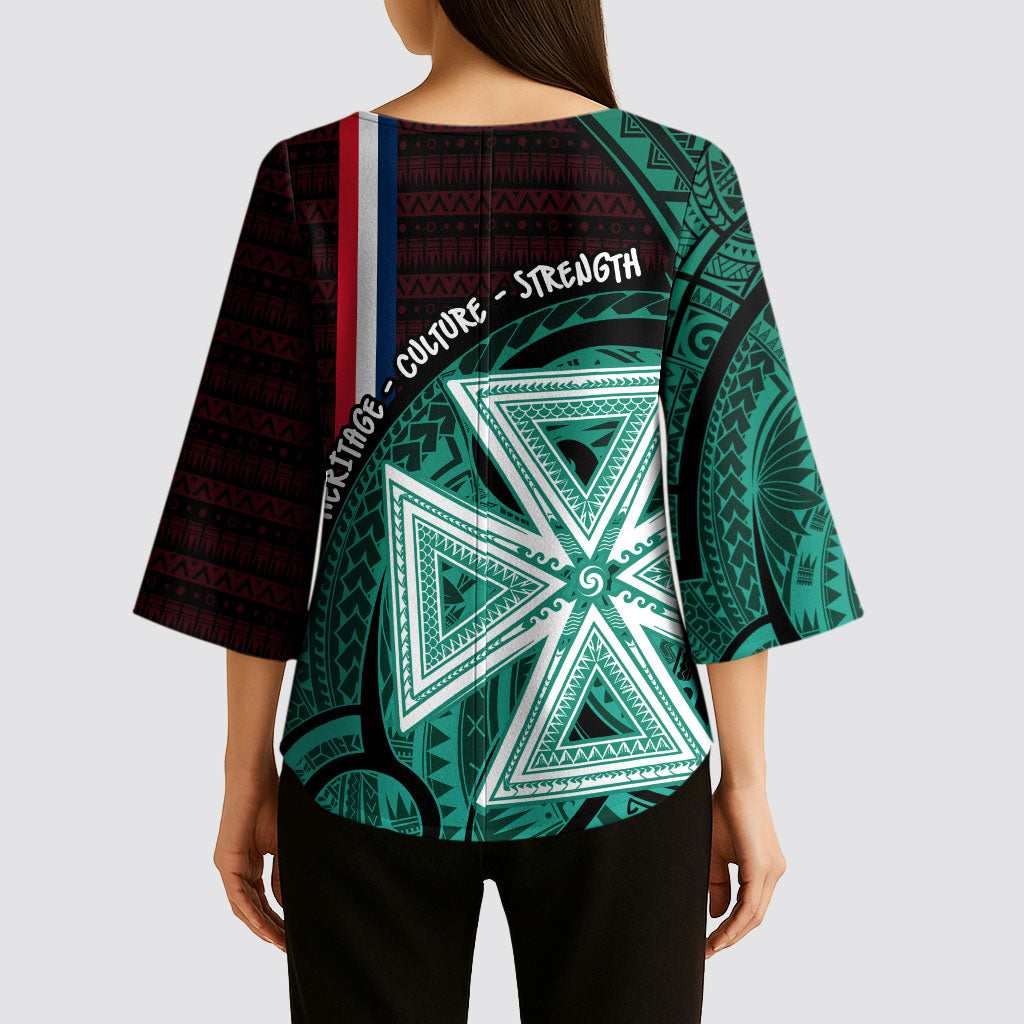 Wallis And Futuna Kimono Sleeve Blouse Tribal Polynesian Tattoo Heritage Cross Flag TS04 - Polynesian Pride