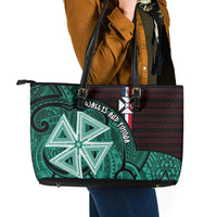 Wallis And Futuna Leather Tote Bag Tribal Polynesian Tattoo Heritage Cross Flag TS04 - Polynesian Pride