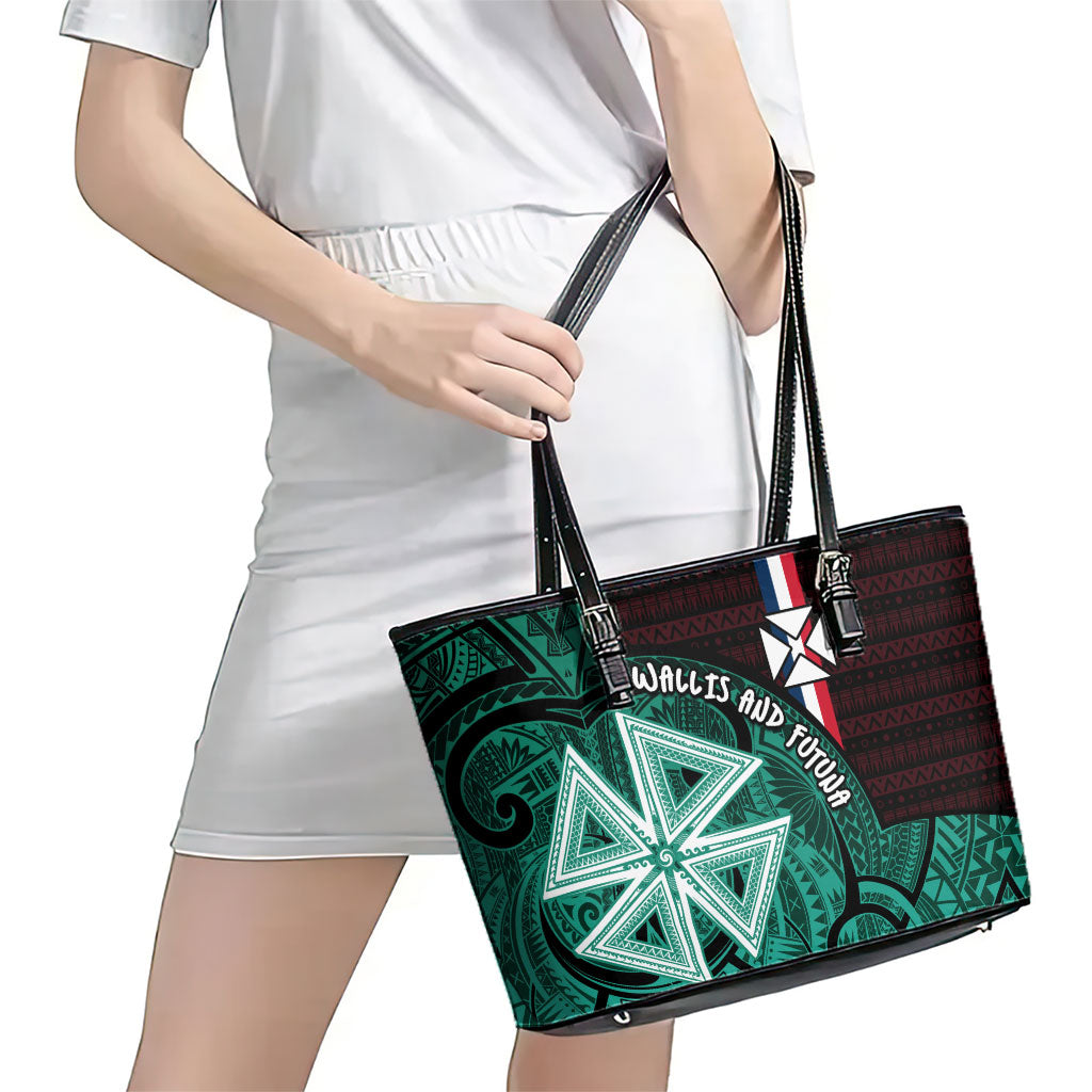 Wallis And Futuna Leather Tote Bag Tribal Polynesian Tattoo Heritage Cross Flag TS04 - Polynesian Pride