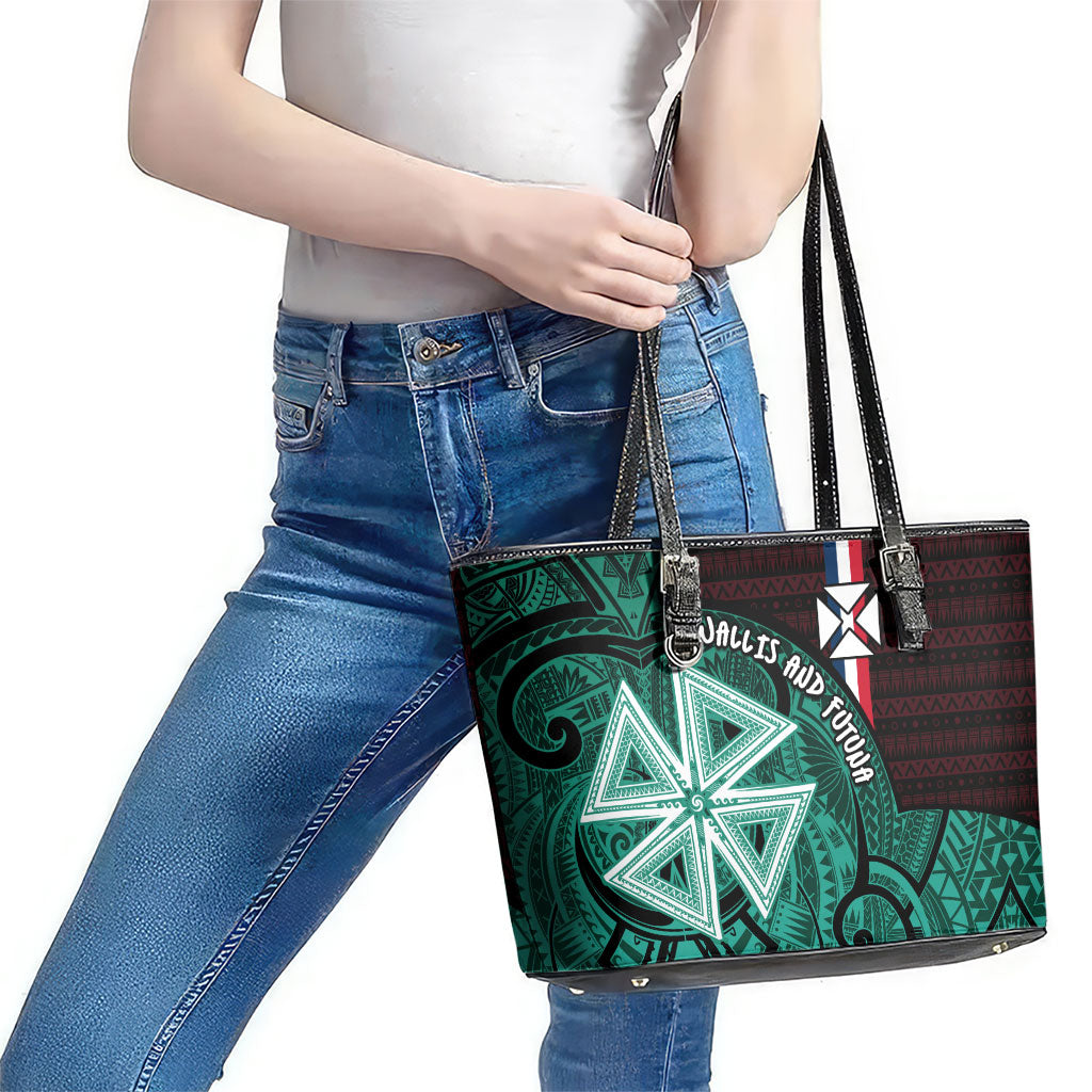 Wallis And Futuna Leather Tote Bag Tribal Polynesian Tattoo Heritage Cross Flag TS04 - Polynesian Pride