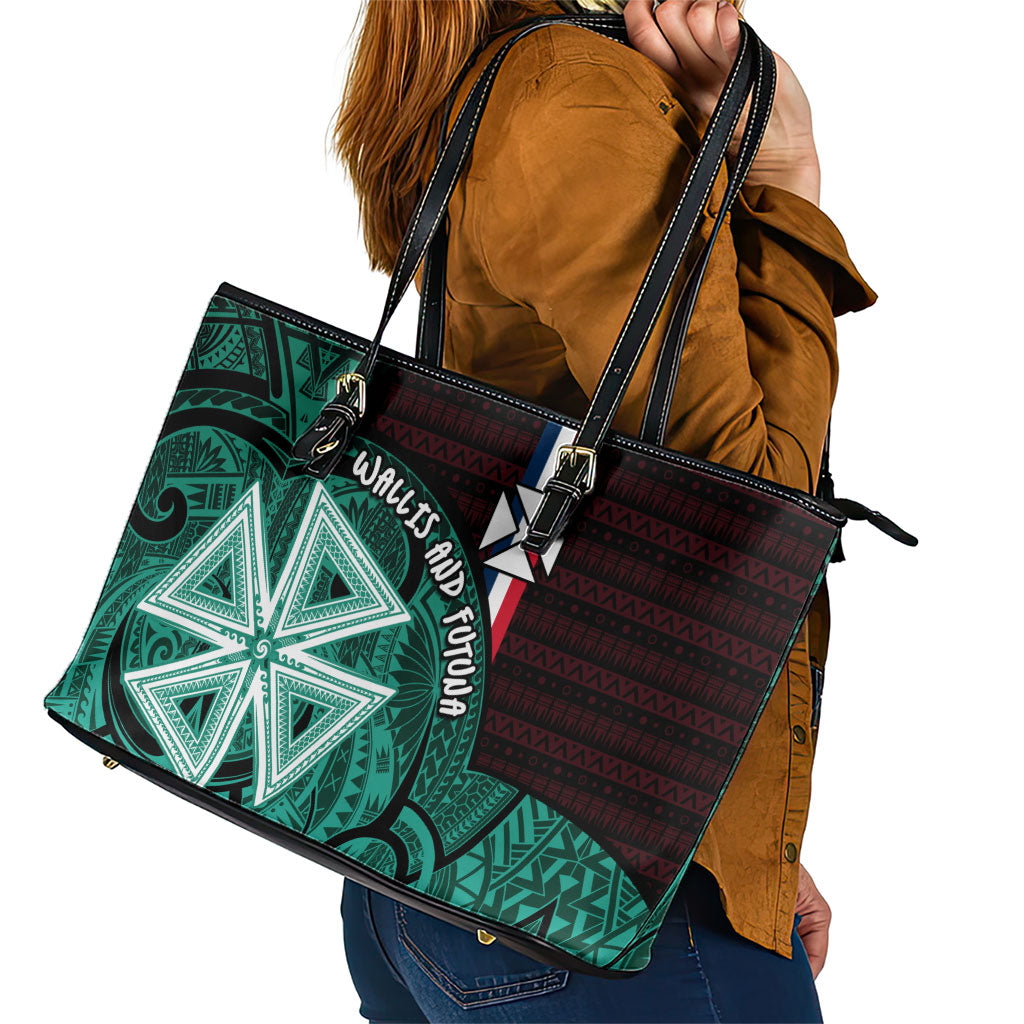 Wallis And Futuna Leather Tote Bag Tribal Polynesian Tattoo Heritage Cross Flag TS04 - Polynesian Pride