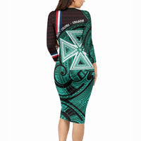 Wallis And Futuna Long Sleeve Bodycon Dress Tribal Polynesian Tattoo Heritage Cross Flag TS04 - Polynesian Pride