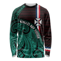 Wallis And Futuna Long Sleeve Shirt Tribal Polynesian Tattoo Heritage Cross Flag TS04 Unisex Green Black - Polynesian Pride
