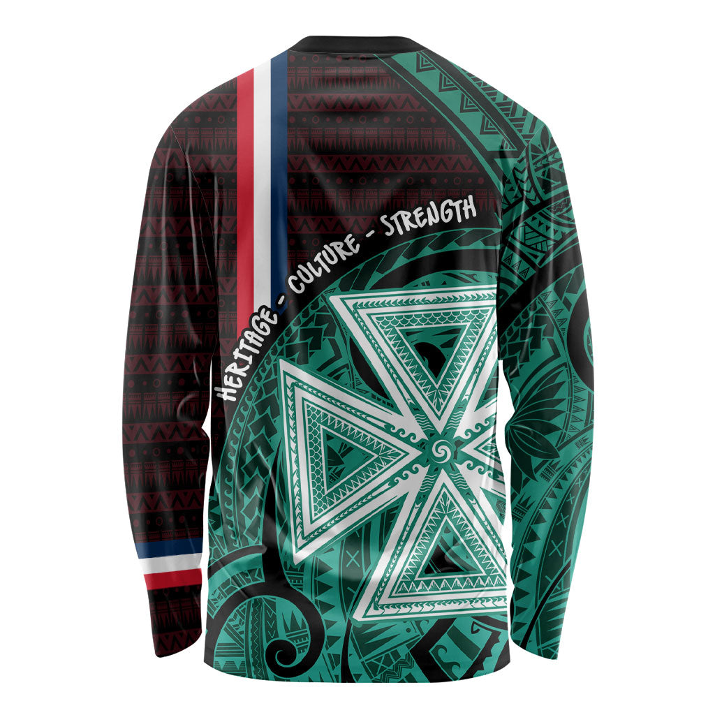 Wallis And Futuna Long Sleeve Shirt Tribal Polynesian Tattoo Heritage Cross Flag TS04 - Polynesian Pride