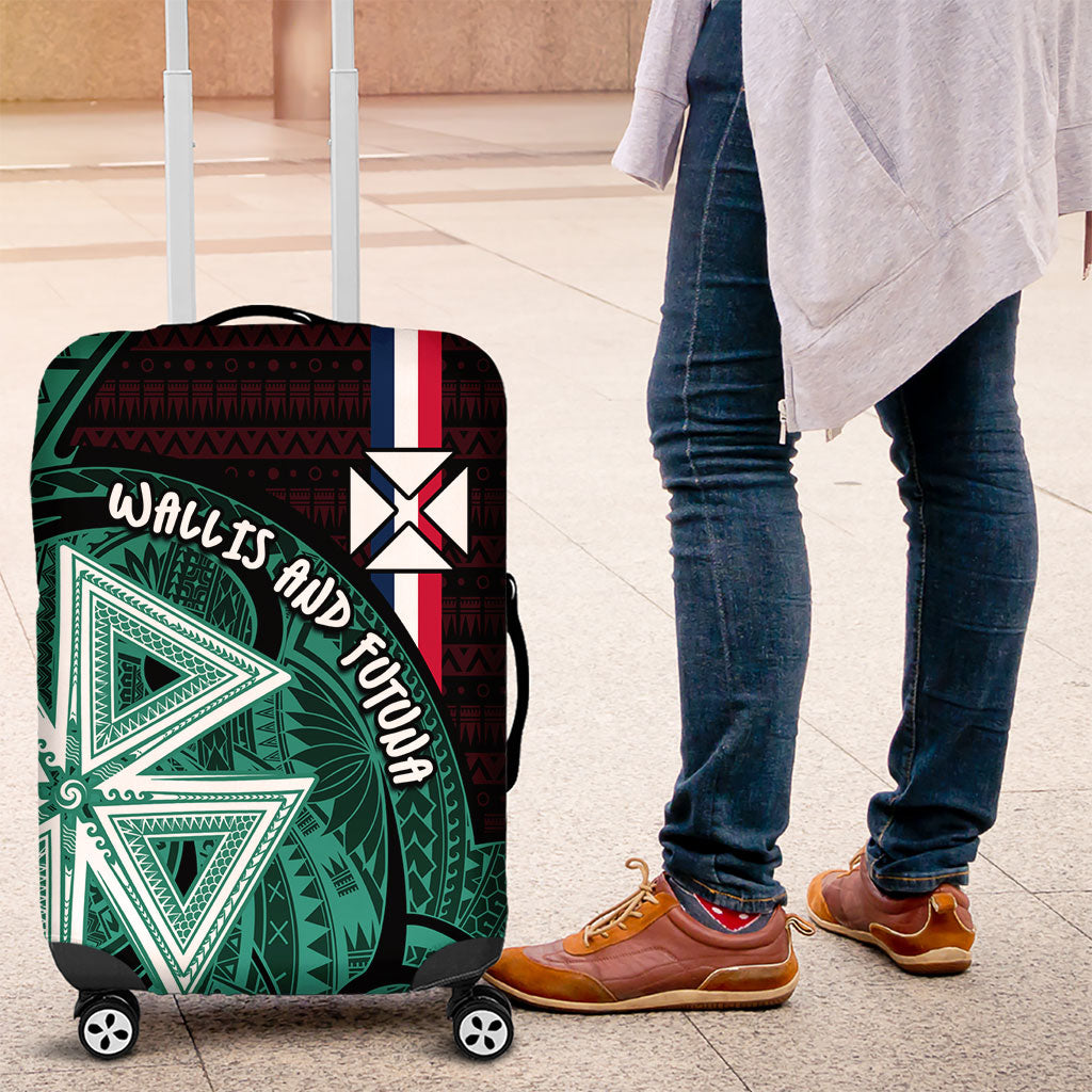 Wallis And Futuna Luggage Cover Tribal Polynesian Tattoo Heritage Cross Flag TS04 Green Black - Polynesian Pride
