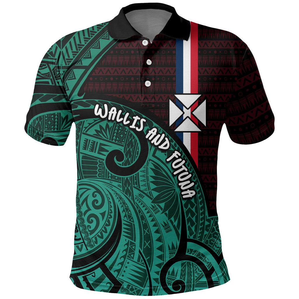 Wallis And Futuna Polo Shirt Tribal Polynesian Tattoo Heritage Cross Flag TS04 Green Black - Polynesian Pride