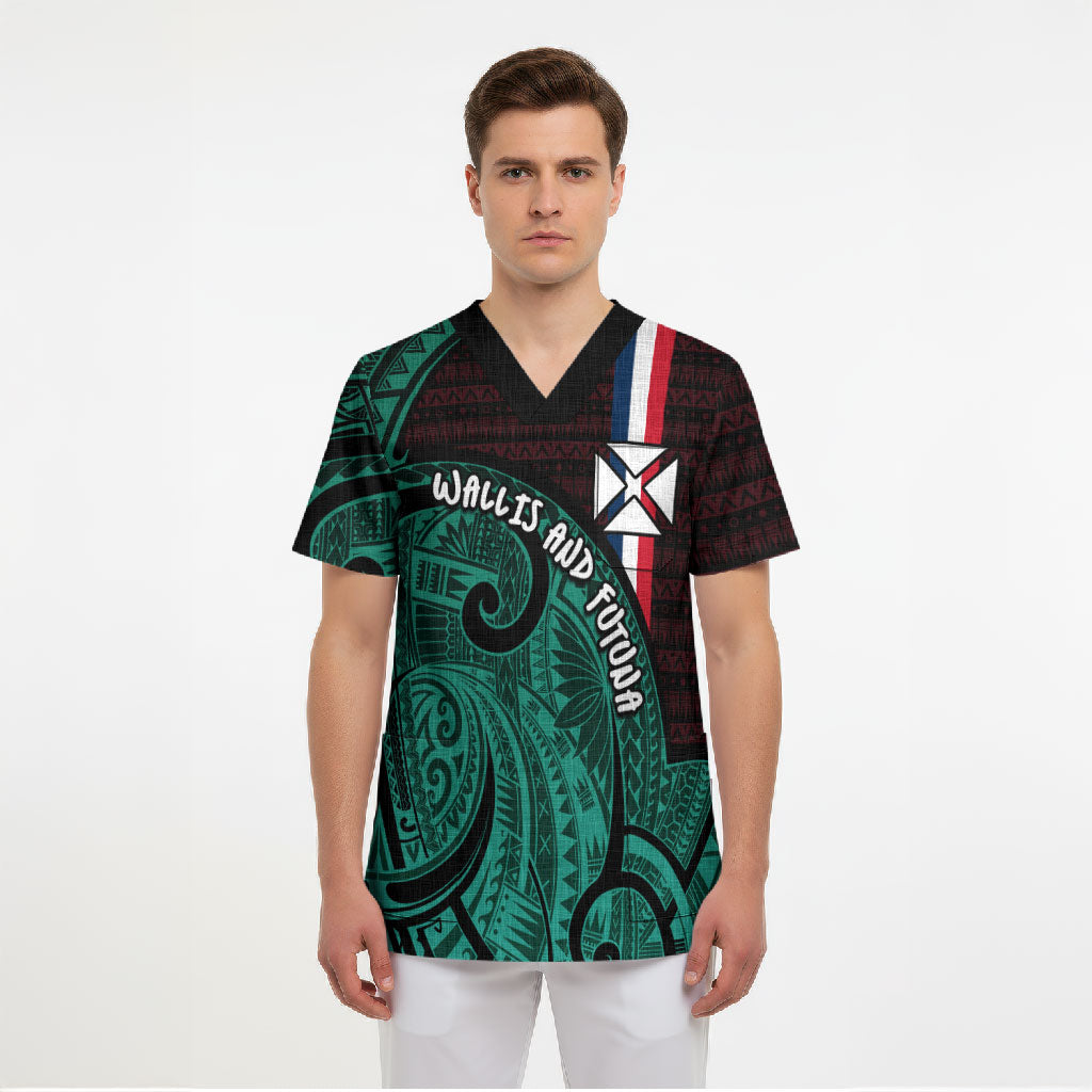 Wallis And Futuna Scrub Top Tribal Polynesian Tattoo Heritage Cross Flag TS04 - Polynesian Pride
