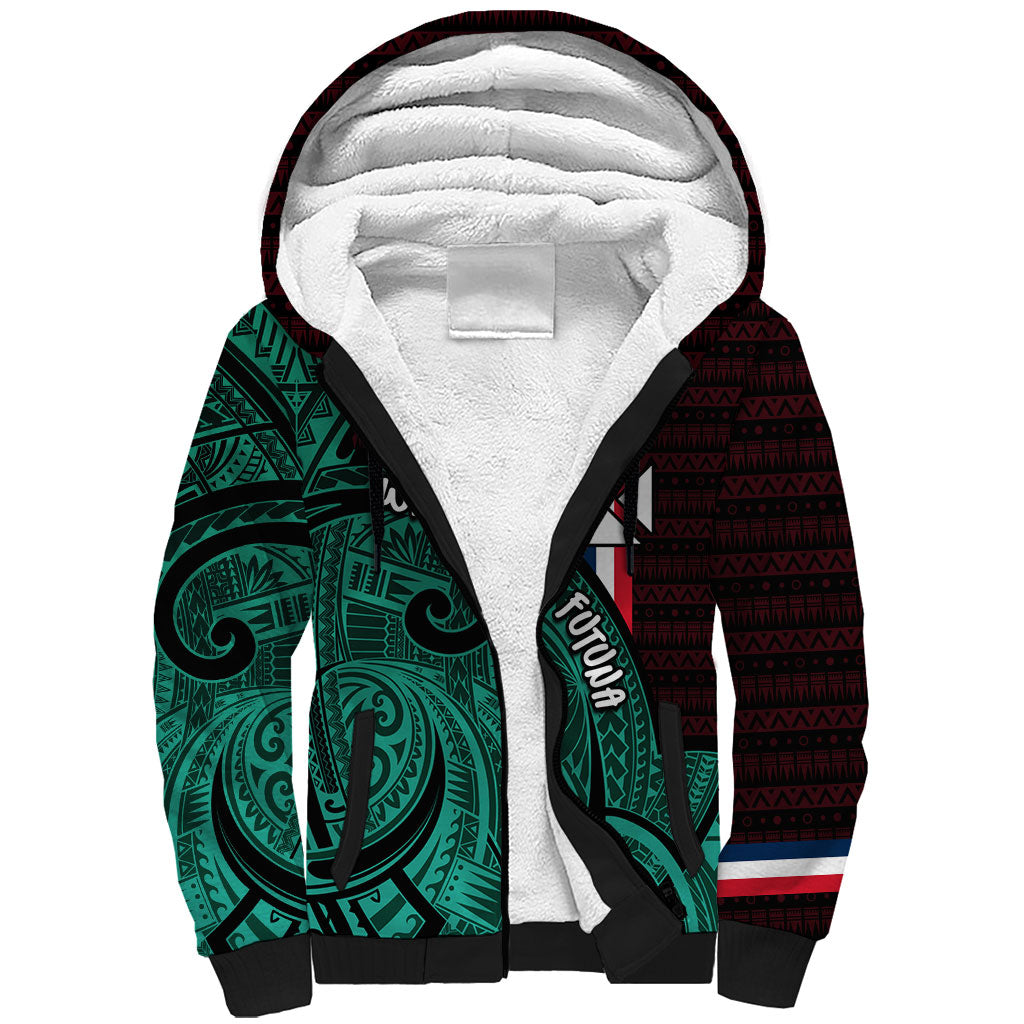 Wallis And Futuna Sherpa Hoodie Tribal Polynesian Tattoo Heritage Cross Flag TS04 Unisex Green Black - Polynesian Pride