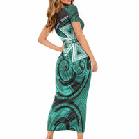 Wallis And Futuna Short Sleeve Bodycon Dress Tribal Polynesian Tattoo Heritage Cross Flag TS04 - Polynesian Pride