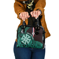 Wallis And Futuna Shoulder Handbag Tribal Polynesian Tattoo Heritage Cross Flag TS04 One Size Green Black - Polynesian Pride