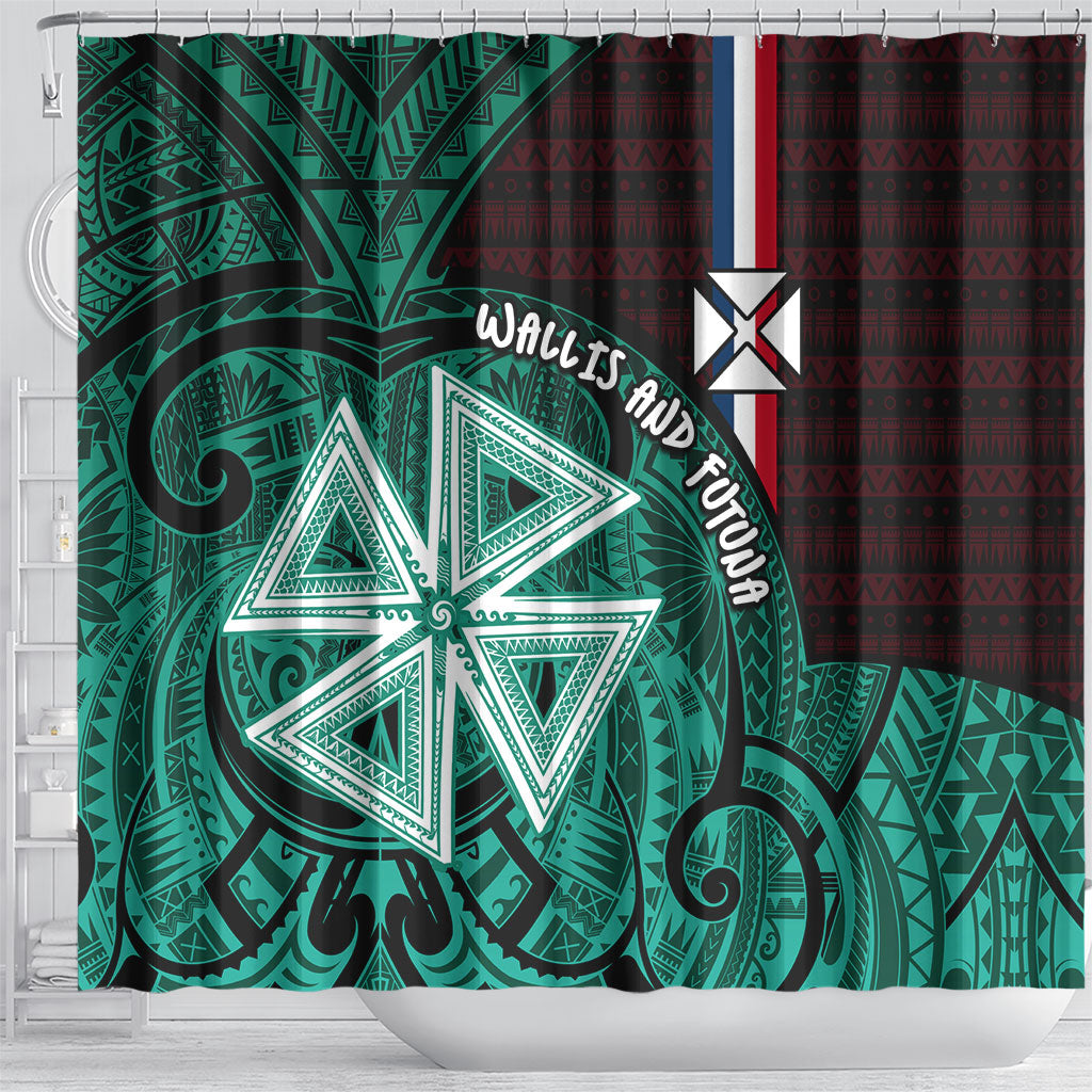 Wallis And Futuna Shower Curtain Tribal Polynesian Tattoo Heritage Cross Flag TS04 - Polynesian Pride