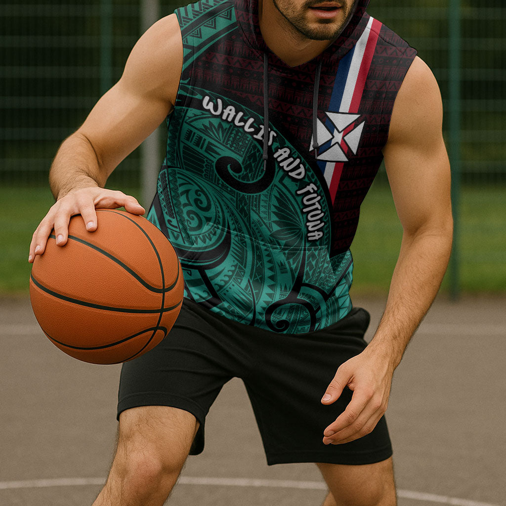 Wallis And Futuna Sleeveless Hoodie Tribal Polynesian Tattoo Heritage Cross Flag TS04 - Polynesian Pride