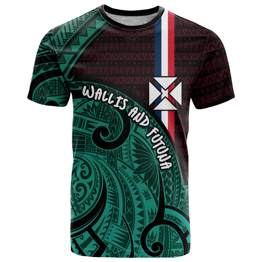 Wallis And Futuna T Shirt Tribal Polynesian Tattoo Heritage Cross Flag TS04 Green Black - Polynesian Pride