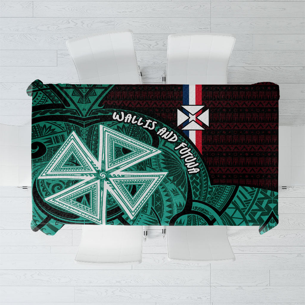 Wallis And Futuna Tablecloth Tribal Polynesian Tattoo Heritage Cross Flag TS04 Green Black - Polynesian Pride