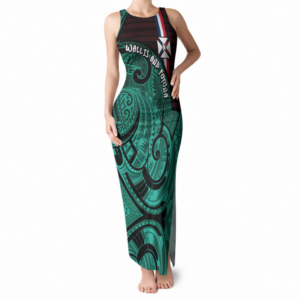 Wallis And Futuna Tank Maxi Dress Tribal Polynesian Tattoo Heritage Cross Flag TS04 Women Green Black - Polynesian Pride