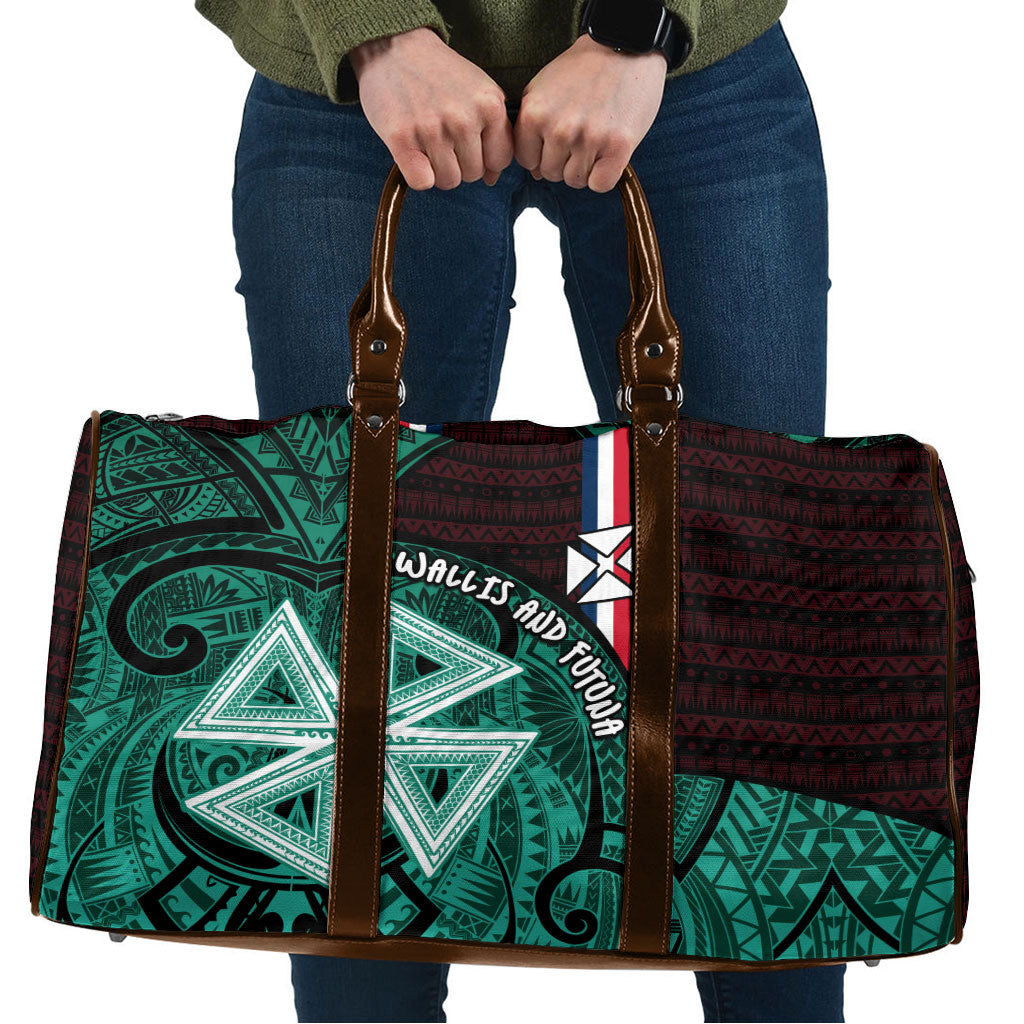 Wallis And Futuna Travel Bag Tribal Polynesian Tattoo Heritage Cross Flag TS04 Green Black - Polynesian Pride