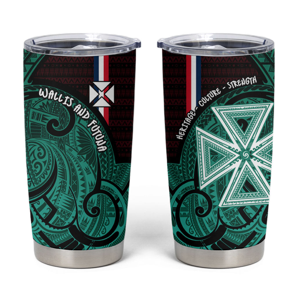 Wallis And Futuna Tumbler Cup Tribal Polynesian Tattoo Heritage Cross Flag TS04 Green Black - Polynesian Pride