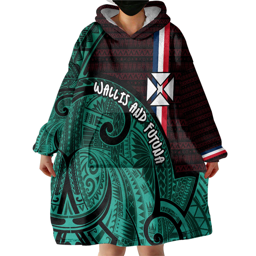 Wallis And Futuna Wearable Blanket Hoodie Tribal Polynesian Tattoo Heritage Cross Flag TS04 - Polynesian Pride