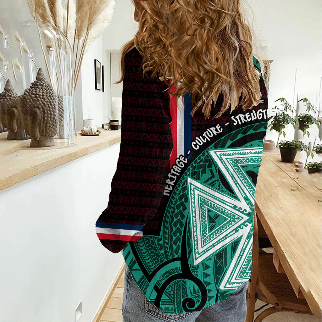 Wallis And Futuna Women Casual Shirt Tribal Polynesian Tattoo Heritage Cross Flag TS04 - Polynesian Pride