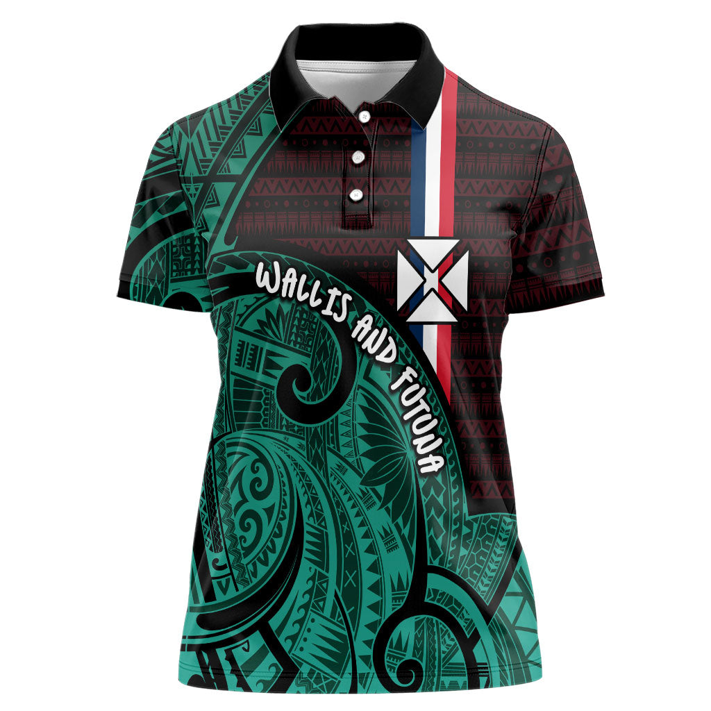 Wallis And Futuna Women Polo Shirt Tribal Polynesian Tattoo Heritage Cross Flag TS04 Female Green Black - Polynesian Pride