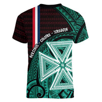 Wallis And Futuna Women V-Neck T-Shirt Tribal Polynesian Tattoo Heritage Cross Flag TS04 - Polynesian Pride