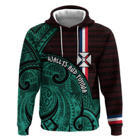Wallis And Futuna Zip Hoodie Tribal Polynesian Tattoo Heritage Cross Flag TS04 Pullover Hoodie Green Black - Polynesian Pride