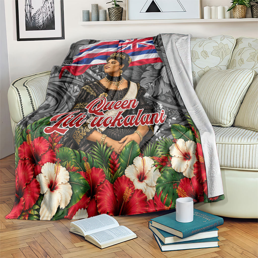 Queen Liliuokalani Hawaiian Flag Blanket Polynesian Tribal Pattern And Tropical Hibiscus