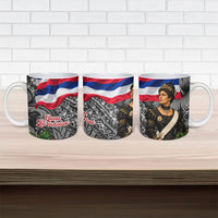 Queen Liliuokalani Hawaiian Flag Ceramic Mug Polynesian Tribal Pattern And Tropical Hibiscus TS04 - Polynesian Pride