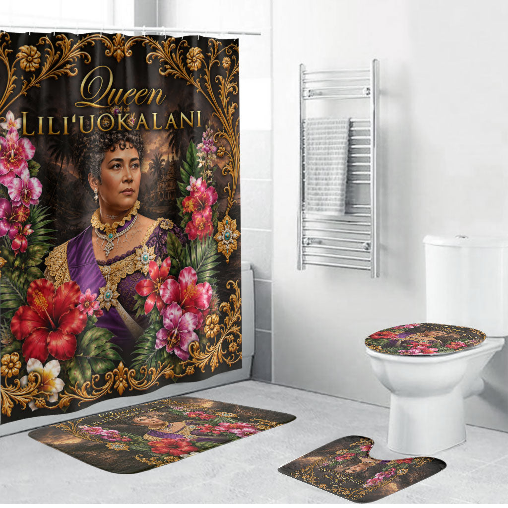 Queen Liliuokalani Hawaii Bathroom Set Royal Portrait Golden Floral Frame Tropical Hibiscus