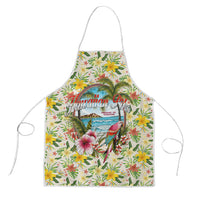 Hawaiian Piko Threads Of Paradise Aloha Apron Tropical Hibiscus Plumeria TS04 White Green - Polynesian Pride