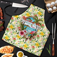 Hawaiian Piko Threads Of Paradise Aloha Apron Tropical Hibiscus Plumeria TS04 White Green - Polynesian Pride