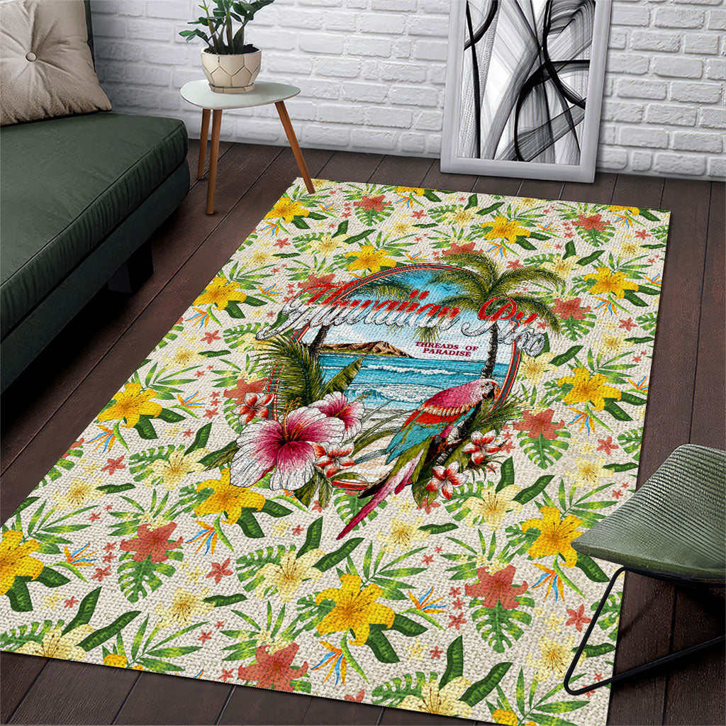 Hawaiian Piko Threads Of Paradise Aloha Area Rug Tropical Hibiscus Plumeria TS04 White Green - Polynesian Pride