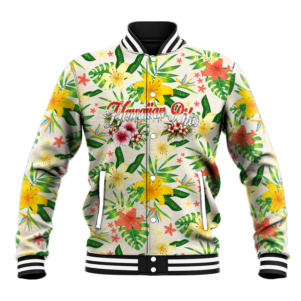 Hawaiian Piko Threads Of Paradise Aloha Baseball Jacket Tropical Hibiscus Plumeria TS04 Unisex White Green - Polynesian Pride