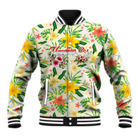 Hawaiian Piko Threads Of Paradise Aloha Baseball Jacket Tropical Hibiscus Plumeria TS04 Unisex White Green - Polynesian Pride