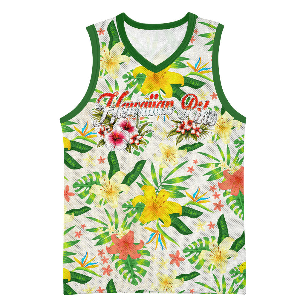 Hawaiian Piko Threads Of Paradise Aloha Basketball Jersey Tropical Hibiscus Plumeria TS04 Unisex White Green - Polynesian Pride