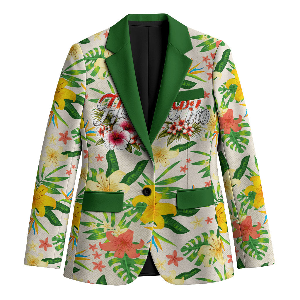Hawaiian Piko Threads Of Paradise Aloha Blazer Tropical Hibiscus Plumeria TS04 Unisex White Green - Polynesian Pride