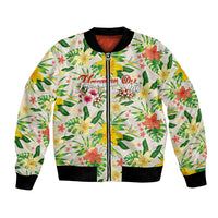 Hawaiian Piko Threads Of Paradise Aloha Bomber Jacket Tropical Hibiscus Plumeria TS04 Unisex White Green - Polynesian Pride