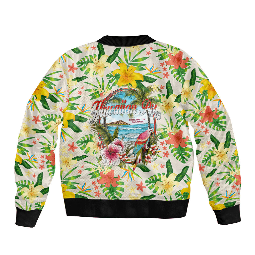 Hawaiian Piko Threads Of Paradise Aloha Bomber Jacket Tropical Hibiscus Plumeria TS04 - Polynesian Pride