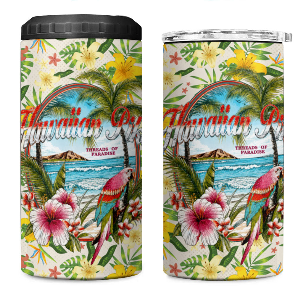 Hawaiian Piko Threads Of Paradise Aloha 4 in 1 Can Cooler Tumbler Tropical Hibiscus Plumeria TS04 One Size: 16 oz White Green - Polynesian Pride